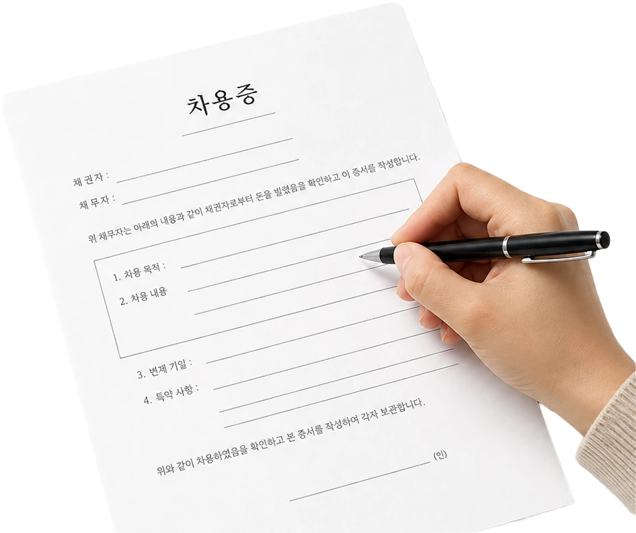 차용증 작성 화면